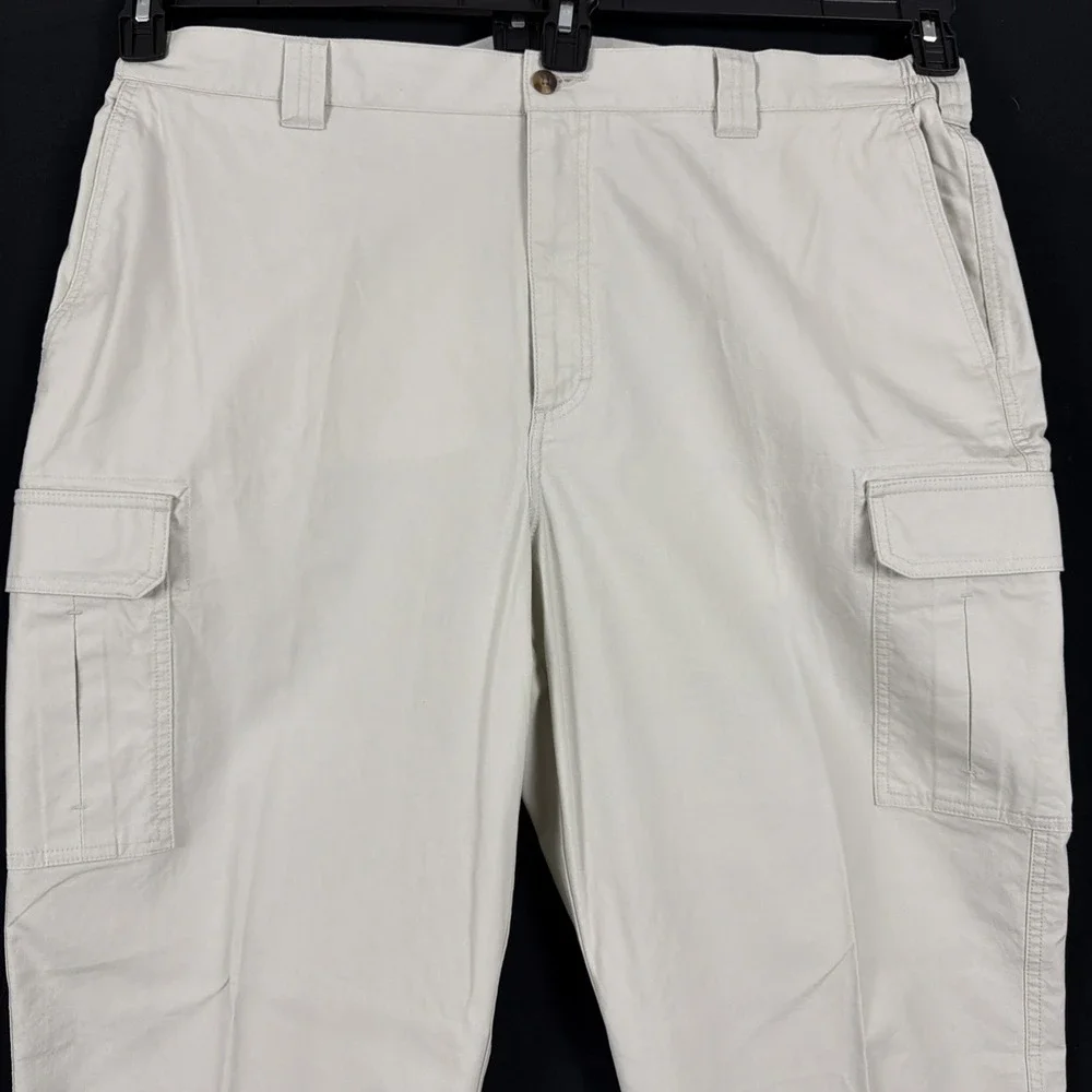 LL Bean Mens Cargo Pants 42x30 Light Khaki Comfort Waist Cotton Utility 191819